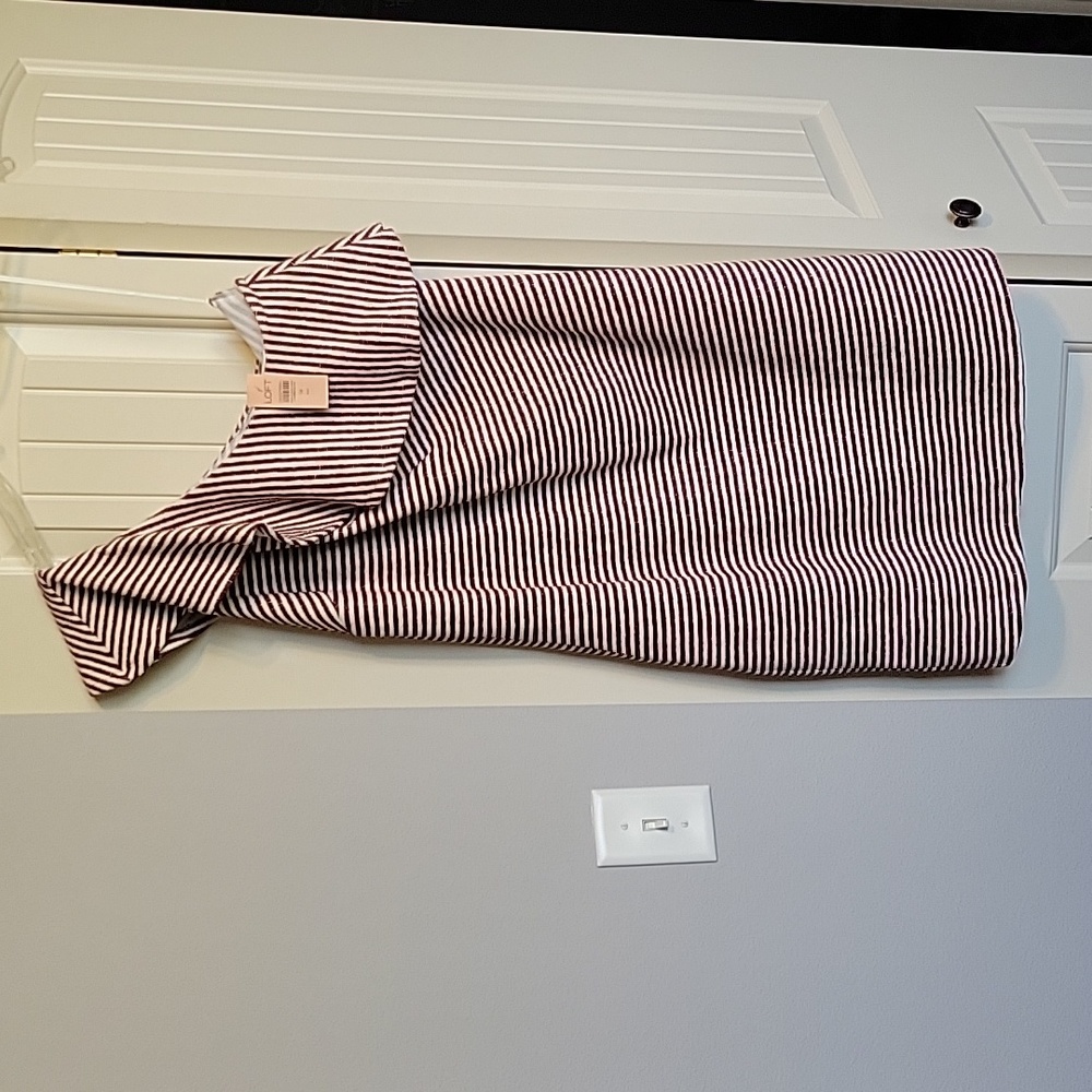 Loft one shoulder maroon striped dress